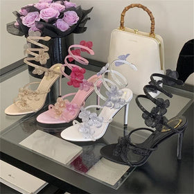 Aneikeh 2025 Summer Open Toe Ankle Strap Female Sandals Shoes Street Style CRYSTAL Narrow Band Thin High Heels Women Sandals